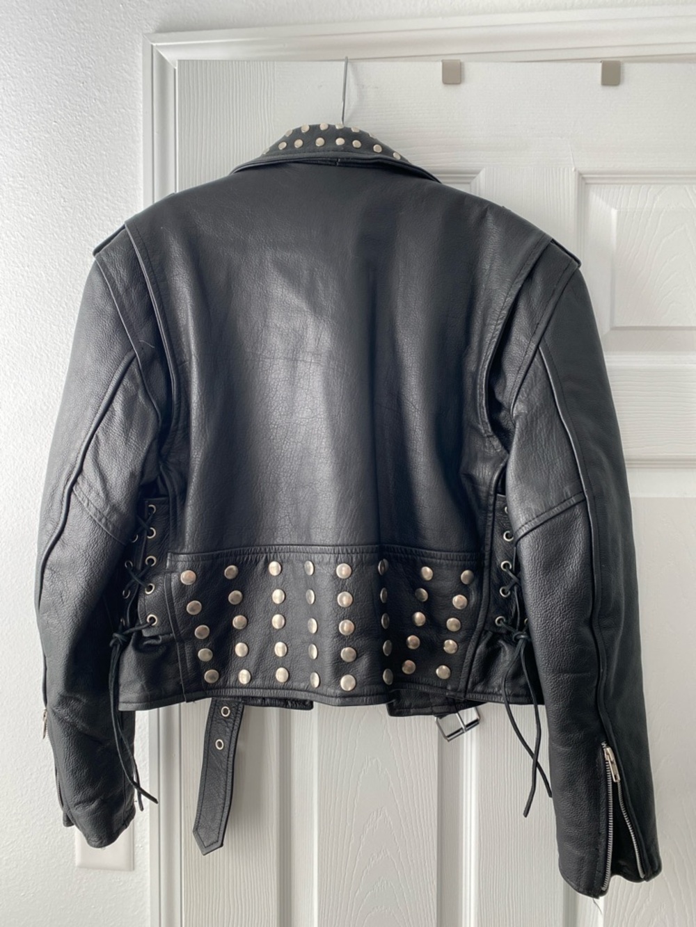Black Studded Leather Biker Jacket - Picture 2 of 6